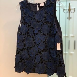NWT Anthropologie Navy Floral Lace Tank SIZE: S